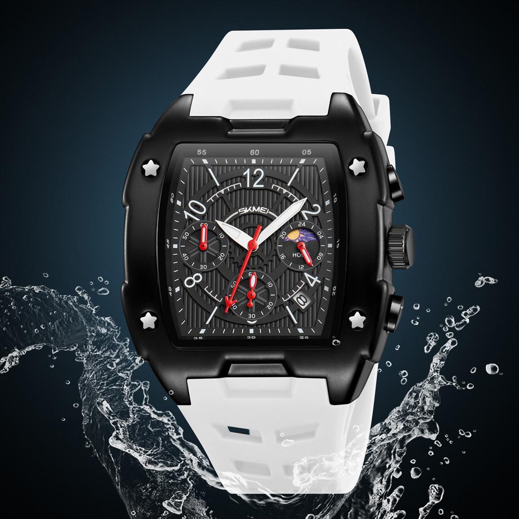 Quartz Men Watch Tonneau Stainless Steel Shell Sport Wristwatch Fashion Black Silicone Type Mille Relojes