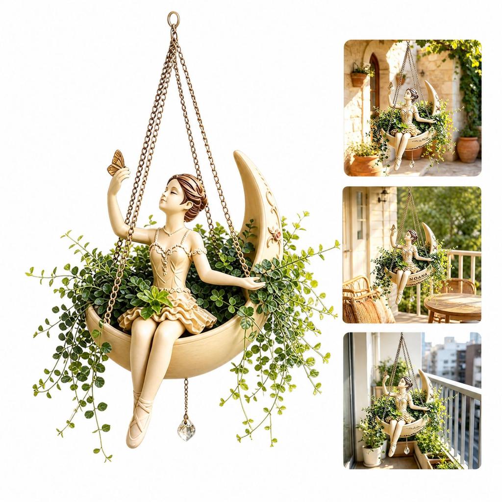 Ballerina Moon Resin Hanging Planter for Outdoor Garden Patio Yard Decor