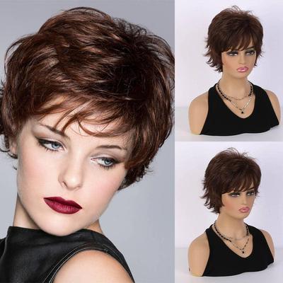 Synthetische kurze Perücke 25 cm/10 Zoll dunkelbraunes lockiges Haar Mode Simulation Kopfhaut Frauen Perücken