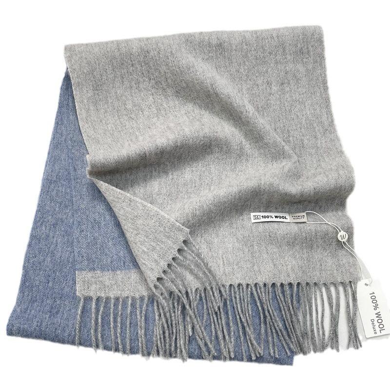 100% wool double-sided small fresh splicing scarf female winter student couple wind warm circumference