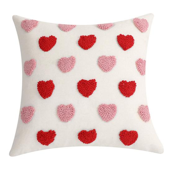 Valentines Day Throw Pillowcase 3D Heart Embroidery Short Plush Luster 45*45cm Hidden Zipper Closure Pillow