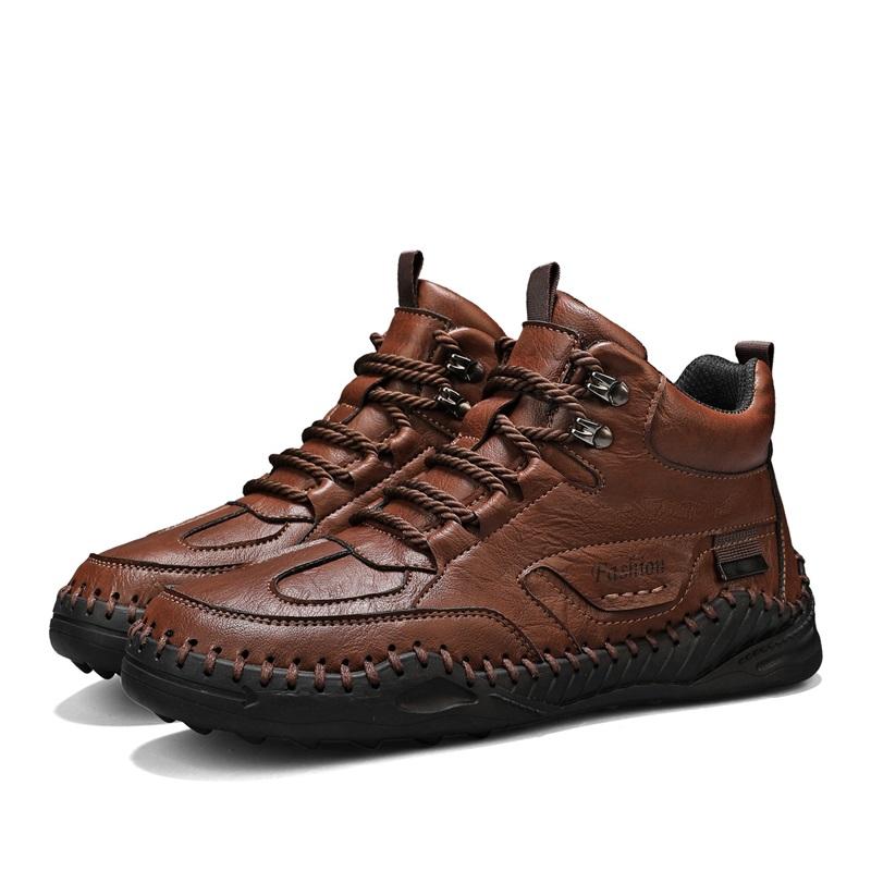 Men Shoes Hand-stitching Leather Men Boots Split Leather Casual Leather Shoes Men Ankle Boots
