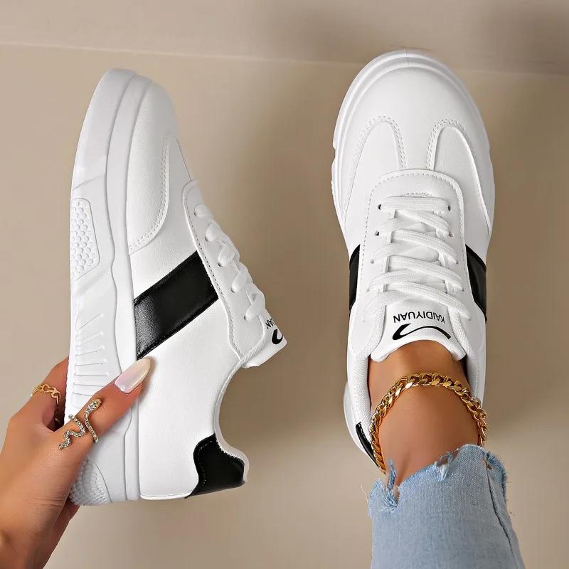 Fashion 2024 Ladies Shoes Lace Up Women's Vulcanize Shoes Plus Size Women Sneakers Mixed Colors Round Toe Flat with Female Casual Shoes