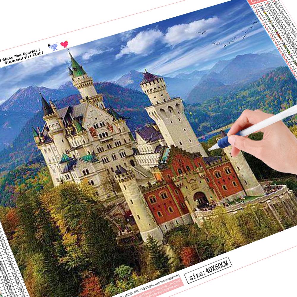 

Huacan DIY 5D квадратный горный хрусталь замок церковь Алмазная вышивка картина вышивка крестом домашний декор Full Round 30*40 cm