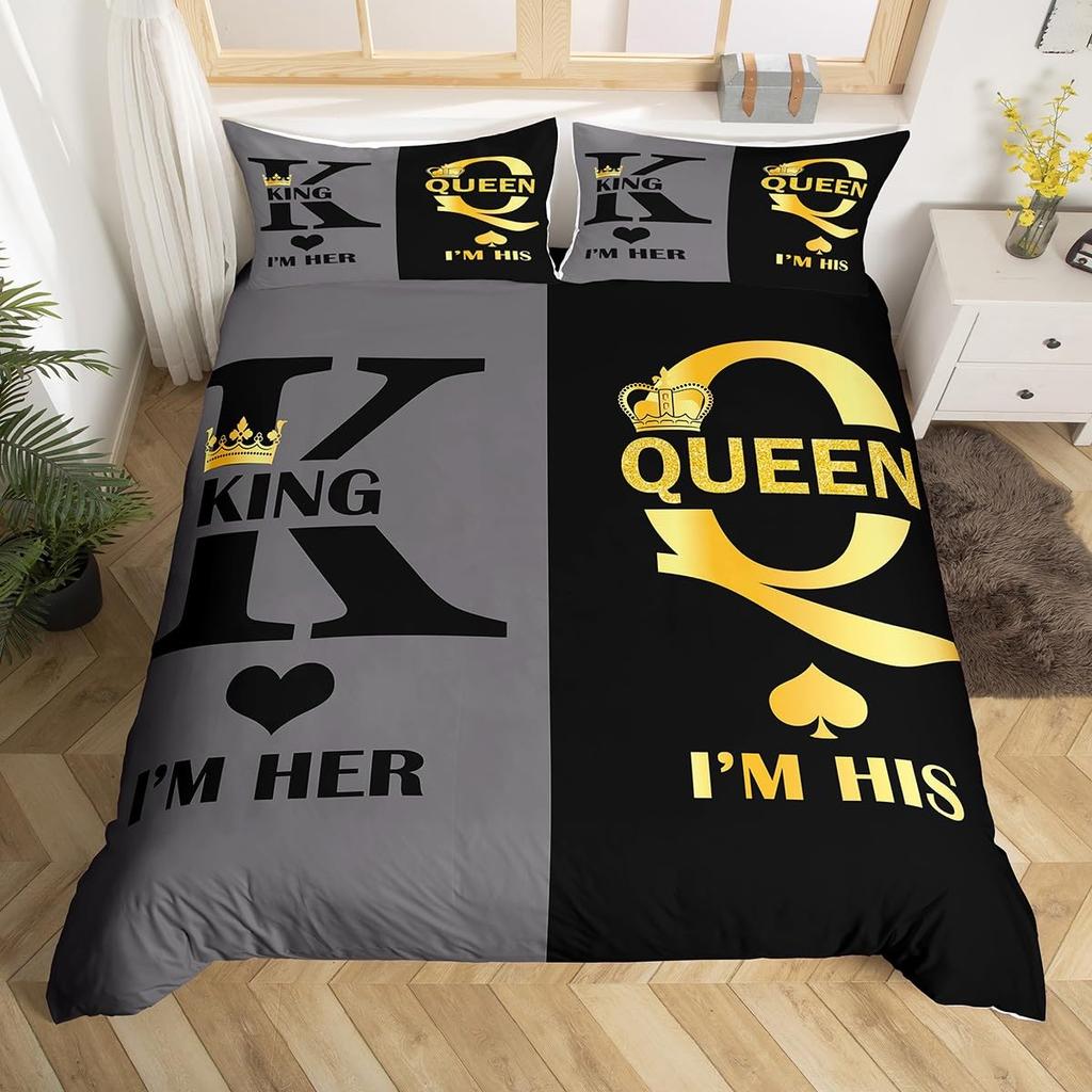 Comforter Valentine'S Day Couple King And Queen Crown Bedding Set For Husband Wife Red Black White His Hers Comforter