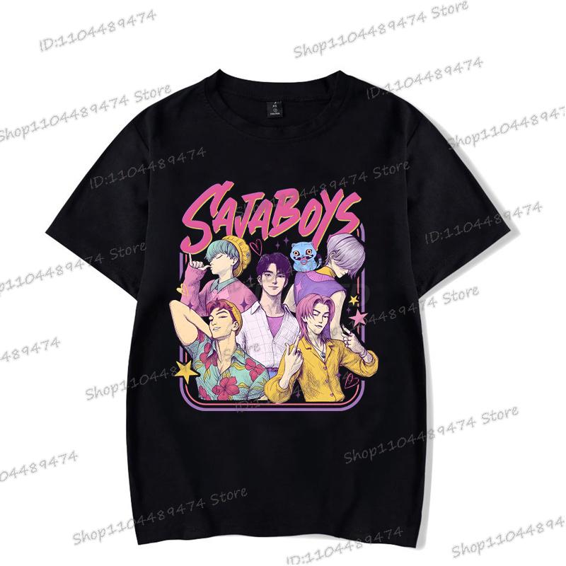 

Черные футболки KPop Охотники на демонов Уличная одежда Женщины Мужчины Короткий рукав Модные Тигр и Саджа Мальчики Корейские футболки Ульззанг Топы S