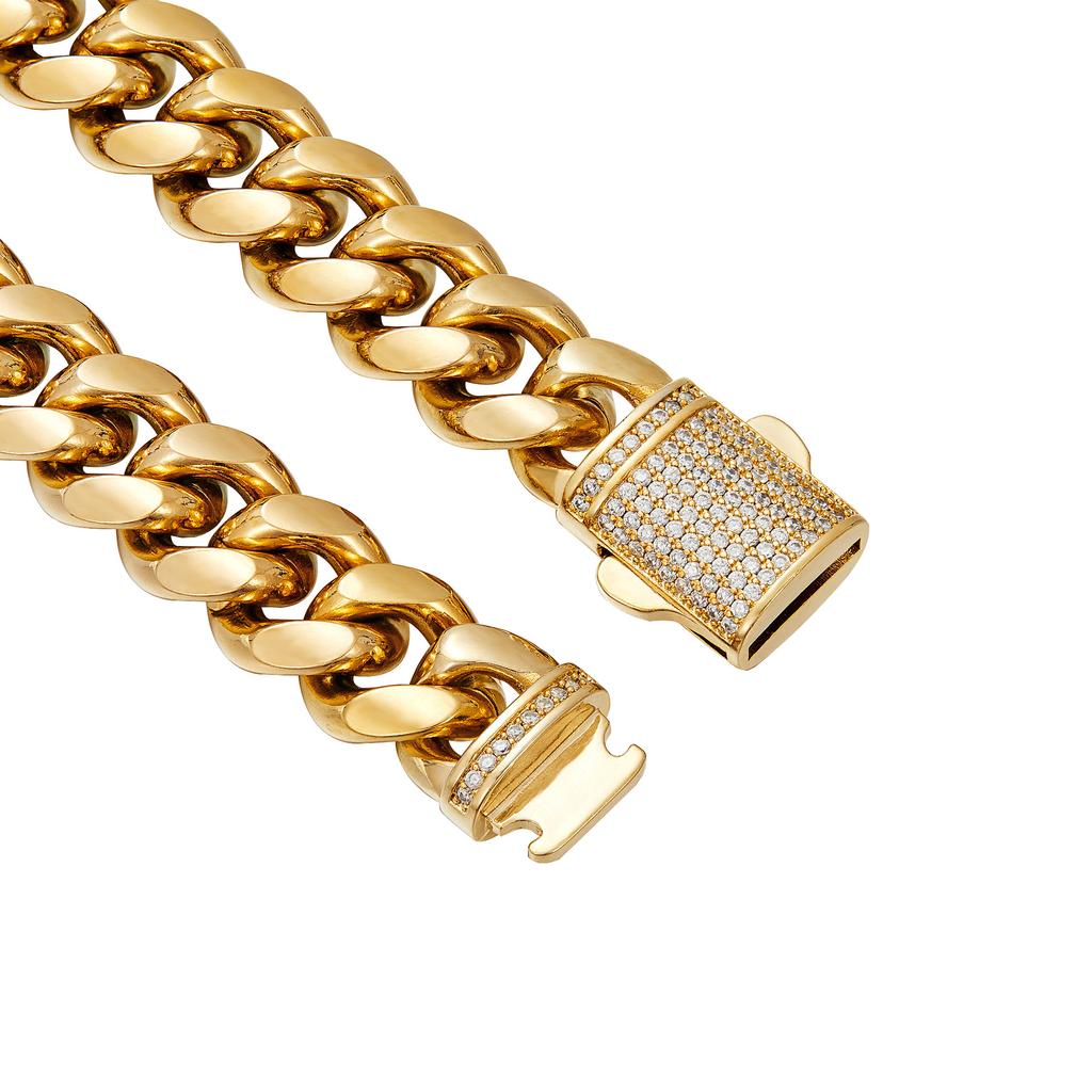 Men's 18K Stainless Steel Bracelet Titanium Steel Cuban Chain Encryption Chain Micro-inlaid Zircon Copper Buckle