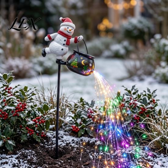 Christmas Snowman Yard Decorations Garden Stake Light, 3D Santa/Snowman Holding Glowing Cauldron Festive Holiday Pathway Lights Lamp, Waterproof