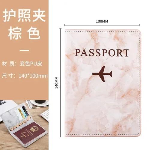 Étui de passeport en cuir PU style marbre pour femmes et hommes, porte-cartes de crédit, porte-passeport, portefeuille, sac à main, pochette