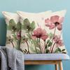 green Floral Pillow Cover Spring/Summer Country-Style Linen Blend Cushion Cover Universal for Living Room Sofa and Outdoor Use with Invisible Zipper