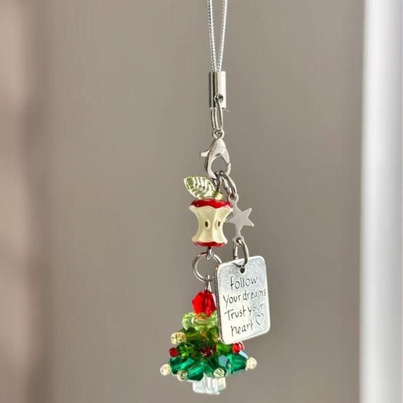 1Pcs 3D Christmas Tree Bead Hanging Rope Mobile Phone Keychain Girl Women Cell Phone Case  Bag Pendant Key Strap Rope