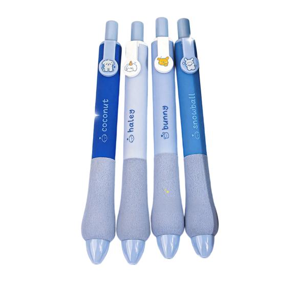 

4Pcs/Set Cartoon Retractable Gel Pen Quick Drying Black Ink 0.5mm Fine Point Pen Sponge Grip Smooth Writing Pen Students School Office Supplies A
