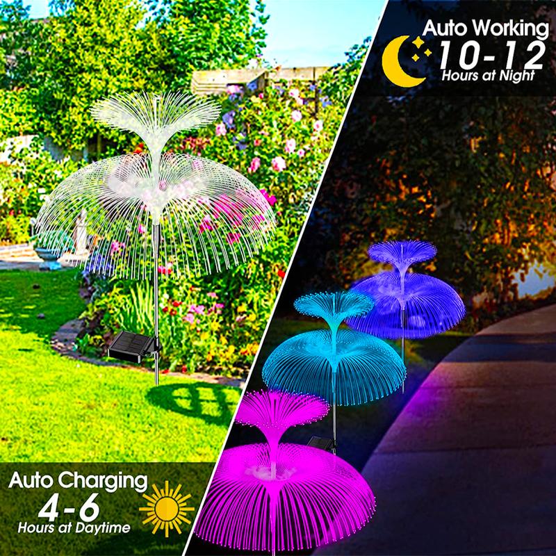 Luzes Solares de Caminho Duplas de Água-viva Decoração de Jardim LED Poste de Luz Impermeável para Exterior Quintal Gramado Pátio Lâmpada Solar para Gramado