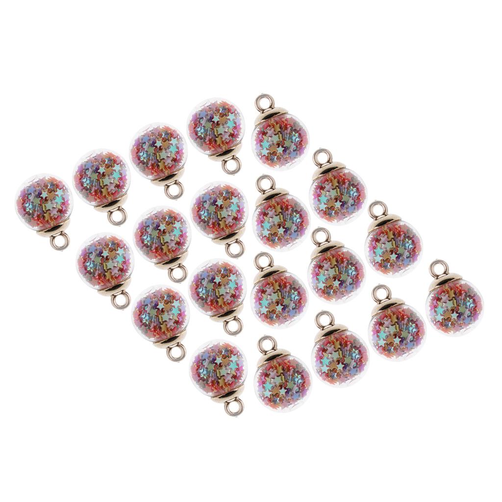 DIY 20Pcs 16mm Colored Stars Transparent Glass Ball Charms With Tiny Star Pendant Findings Craft