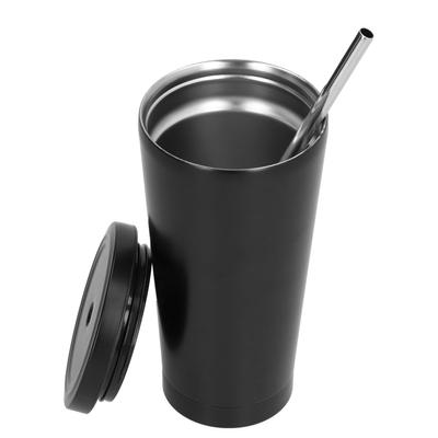 500ML Small Vacuum Coffee Cup Iced Coffee Bottle with Straw Lid for Home Office TravelBlack