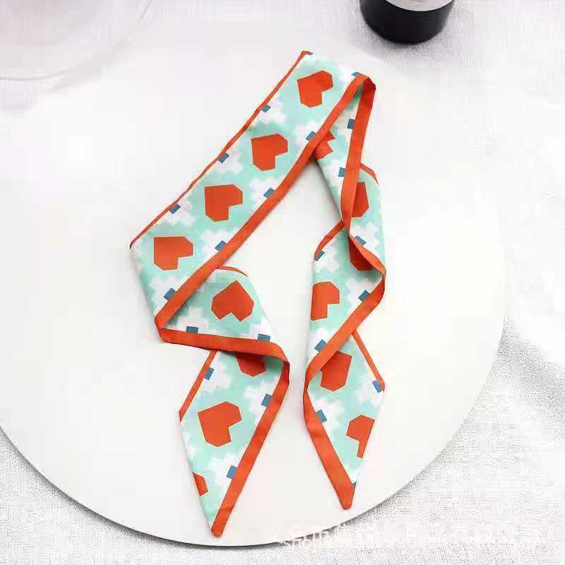 Small White And Tender Green Silk Scarf For Women, Thin Streamer, Headband, Hair Tie, Bag Decoration Long