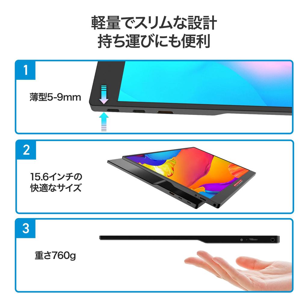 Monster Storage Mobile Monitor Matte IPS LCD Thin and 1920x1080 USB Cover Compatible with and for Remote Work MS-PTMT15FHD, 15.6-inch Panel,