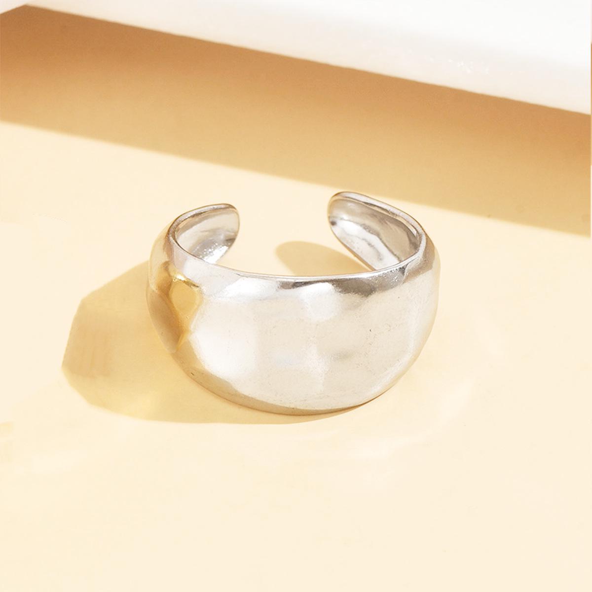Retro Geometric Stainless Steel Wide Band Ring with Irregular Facet Texture