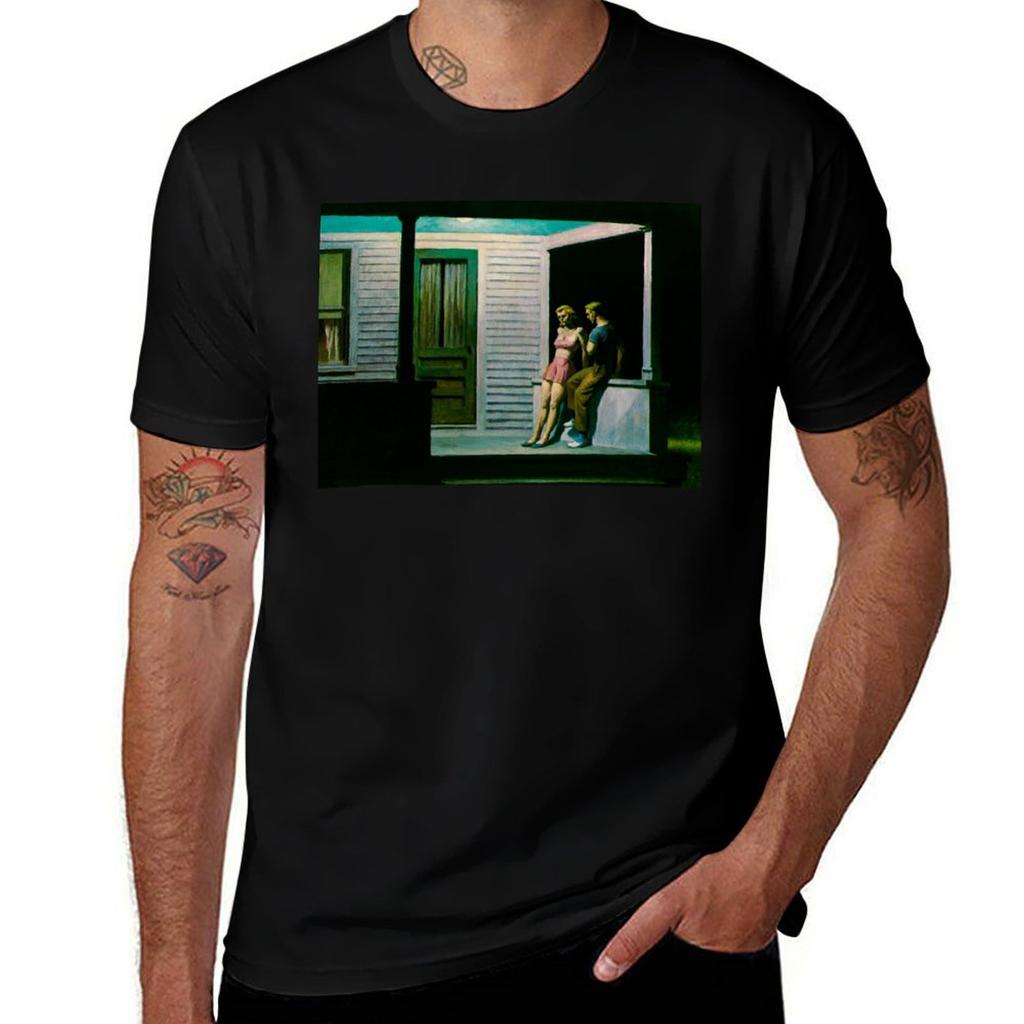 Summer Evening by Edward Hopper TShirt Casual Simple Design Short Sleeve Shirt