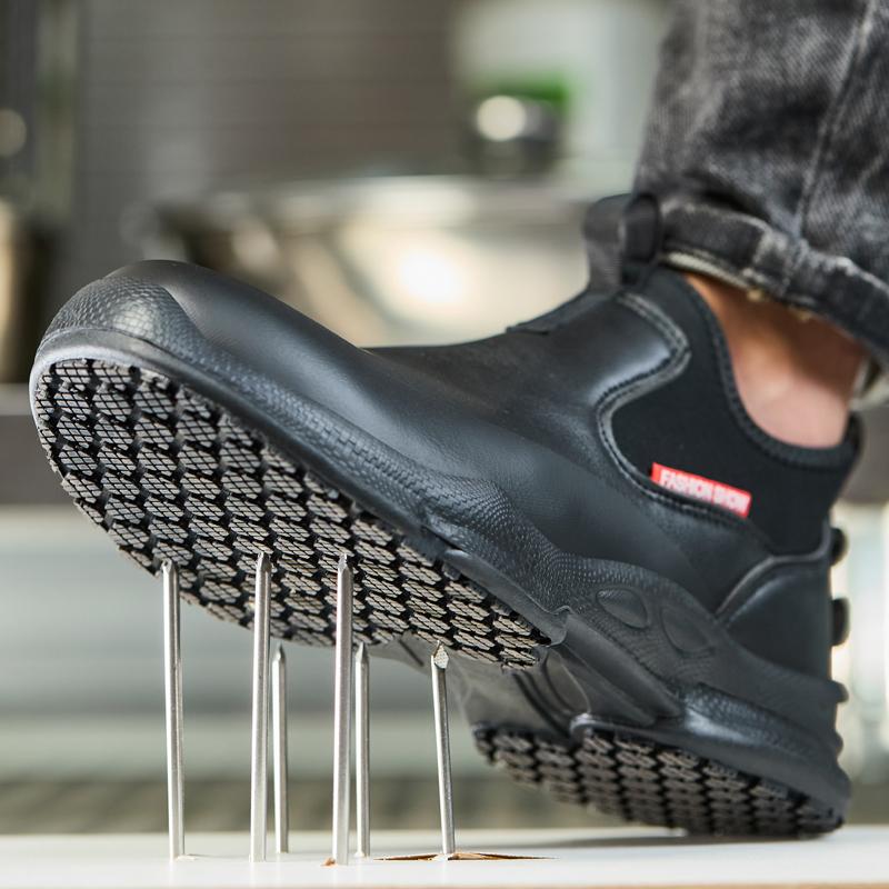 Wasserdichte Herren Kochschuhe Mode Herren Slipper Kevlar durchstichsicher Küchenarbeitsschuhe Rutschfeste Herrenschuhe Herren Lederschuhe