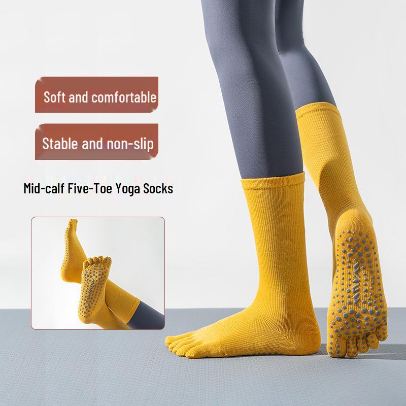 Five-Toe Non-Slip High-Top Cotton Yoga Socks for Summer Pilates & Exercise