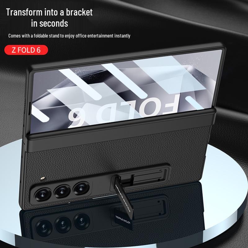 Samsung Z Fold6 Case: Plain Leather, Magnetic Hinge, Integrated Screen Protector, Creative Cross-Border Design