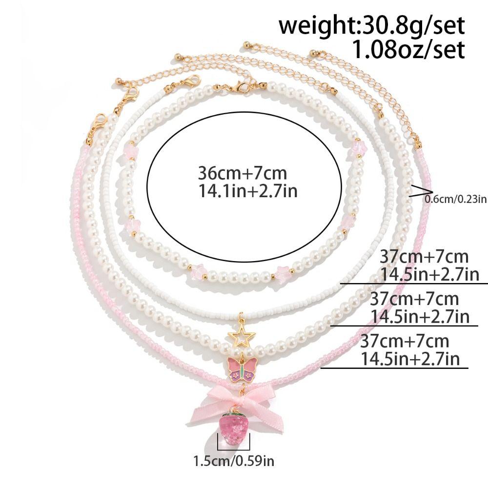 Romantic Multilayer Necklace Strawberry Bowkont Pendant Women Necklace Set  Party