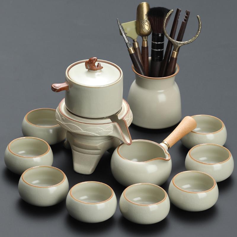 Ru Kiln Tea Set 2025 New Lazy Man Automatic Tea Artifact High-grade Light Luxury Drinking Brewing Tea Special Teapot