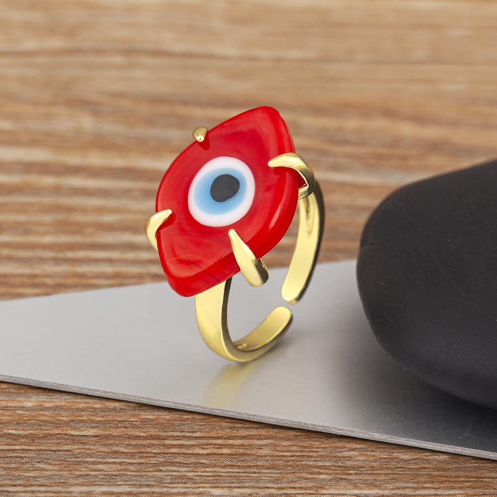 

Nidin Classic New Design Evil Eye Zircon Charm Open Rings Adjustable 7 Colors Turkish Girls Finger Jewelry Wholesale Accessories червоний