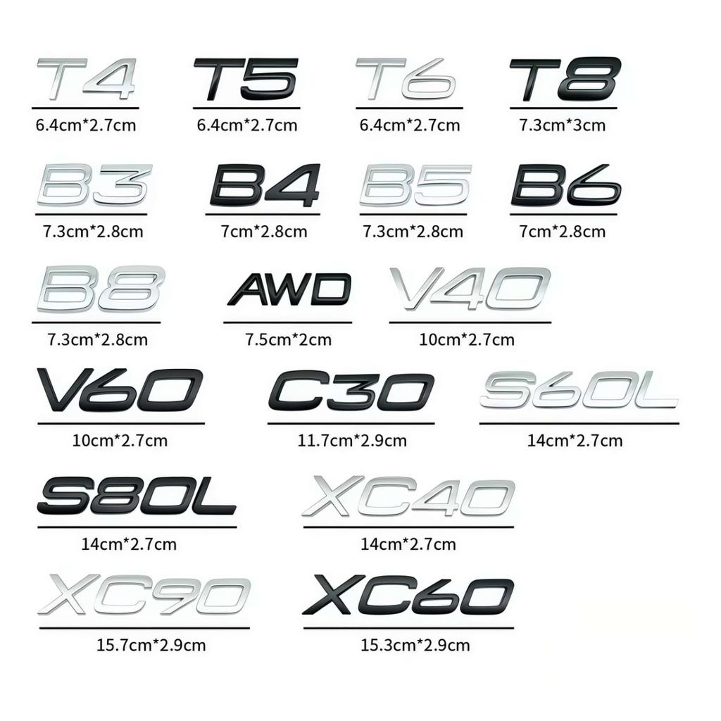 1PC 3D V40~V90 XC40~XC90 S60L S80L B2 T3 D4 Etc Logo Badge Sticker Rear Trunk Emblem Decal