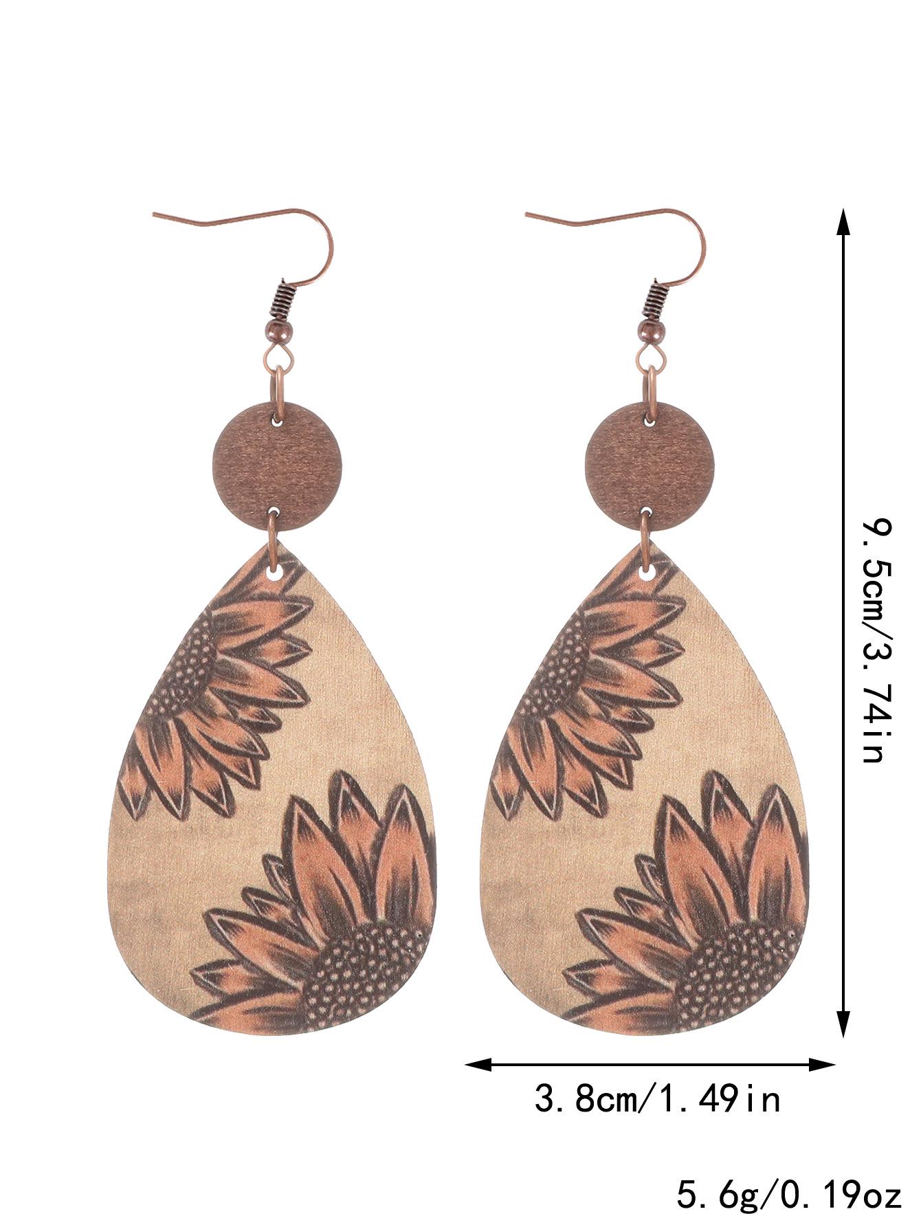 

Western Sunflower Cow Print Retro Wood Grain Lightweight Dangle Earrings
