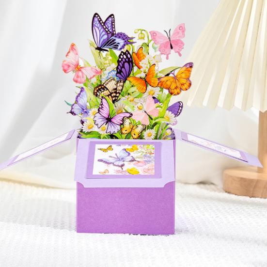 Tarjeta emergente de mariposa, ramo de flores de papel 3D hecho a mano, tarjeta de felicitación emergente para cumpleaños, aniversario, Día de la Madre