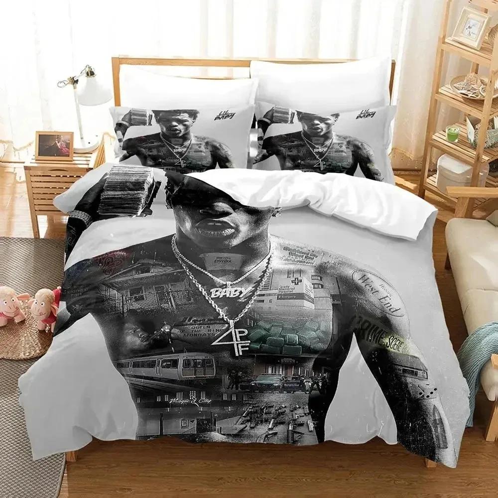 Rapper lil baby Bettwäscheset Jungen Mädchen Einzelbett Queen-Size Bettbezug Kissenbezug Bett Jungen Erwachsene Mode Heimtextilien