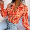 GMXIA Camicette con risvolto a maniche lunghe con stampa floreale estiva casual alla moda da donna e camicie con fiori a contrasto di colore con maniche a lanterna