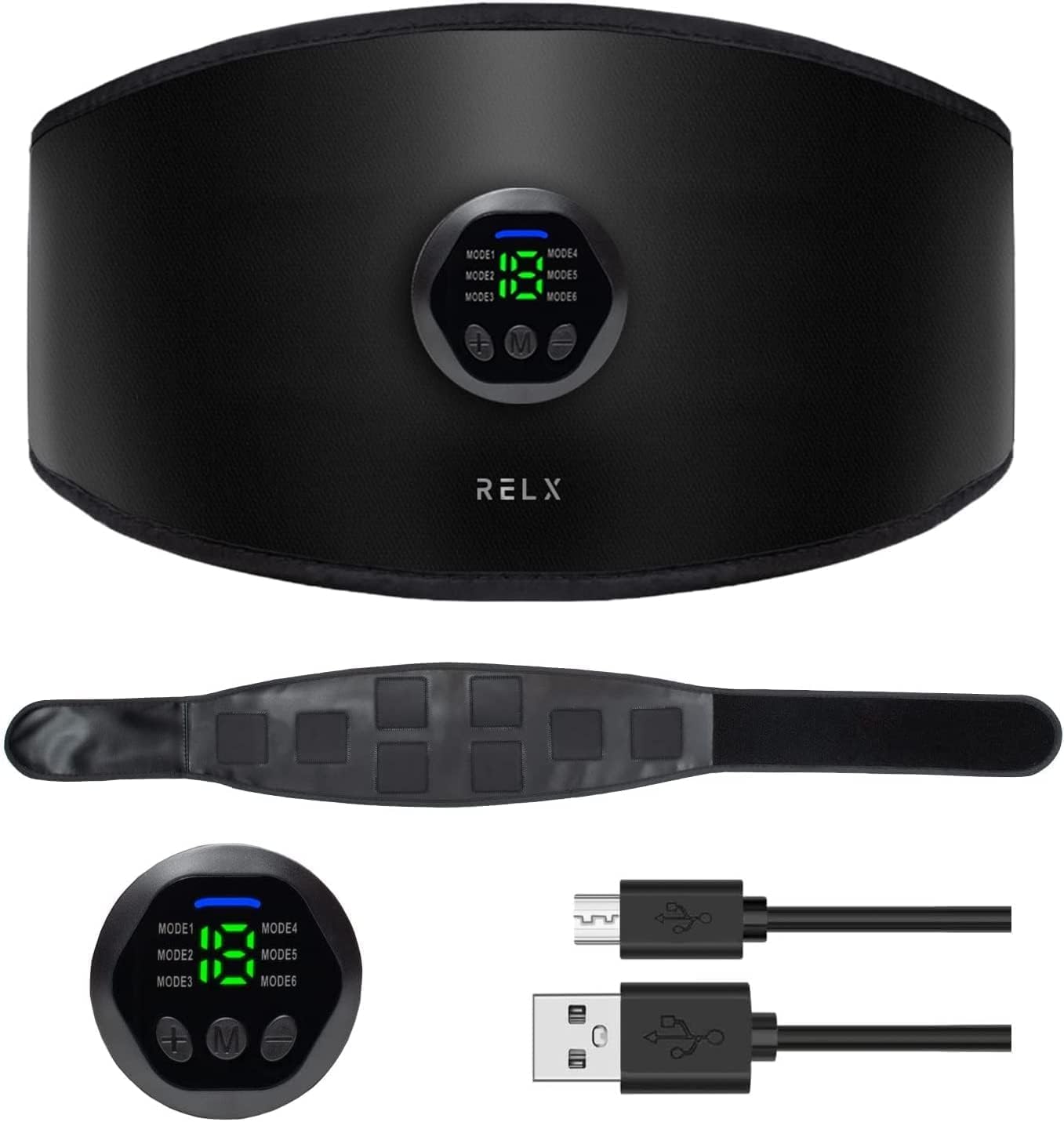 

RELX EMS Abdominal Muscle Belt (No Gel Sheets Required) with 6 Modes, 8 Electrode Pads, Abdominal Muscle Training Machine, USB Rechargeable, Unisex