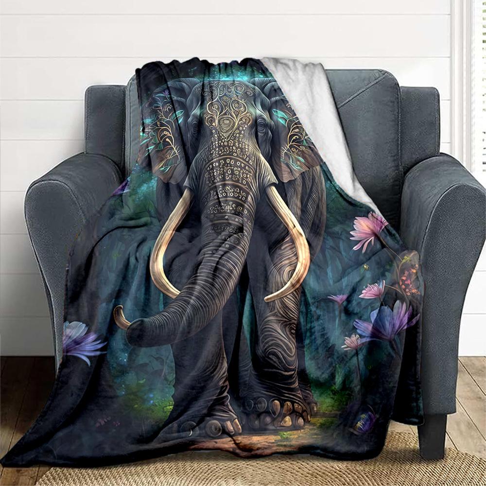 1pc Elephant Artwork Blanket Lightweight Blanket Throw Blanket For Sofa, Bed, Travel, Camping, Livingroom, Office yy251010017