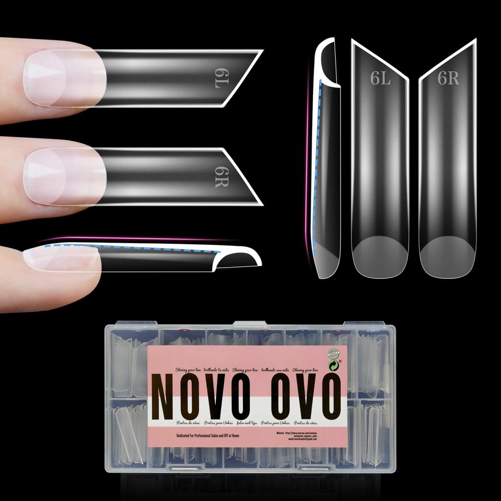 NOVO OVO Extra Thick XXL Lipstick Shape Nail Natural Full Coverage Soft Gel Faux Acrylic Nail French Tips X 15 180 Pieces Tips, (Not Sculpted),