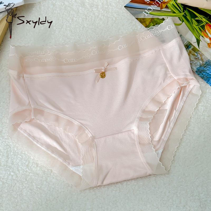 

Трусики из модального хлопка для женщин со средней посадкой, кружевная отделка, дышащее, приятное для кожи, удобное нижнее белье M розовый