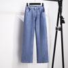 Women's Spring/Fall High-Waisted Slimming Plus Size Denim Relaxed Fit Casual Straight Leg Pants for Work