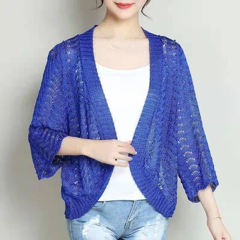

Весенне-летняя ажурная шаль, солнцезащитный топ с длинным рукавом, женский вязаный кардиган, тонкая рубашка для кондиционированного воздуха, темпераментный элегантный вязаный кардиган average size 53-257