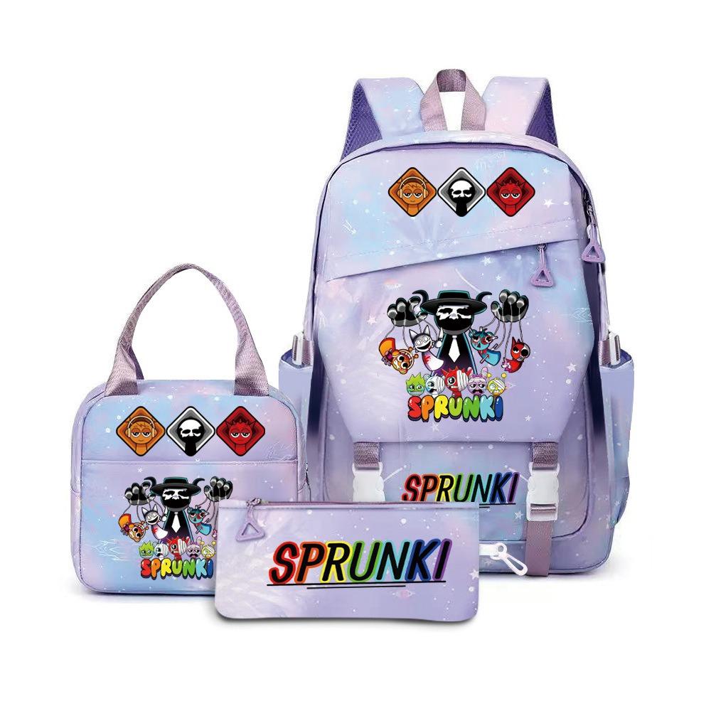 Around the box, elementary school bag sprunki cartoon backpack three-piece set D