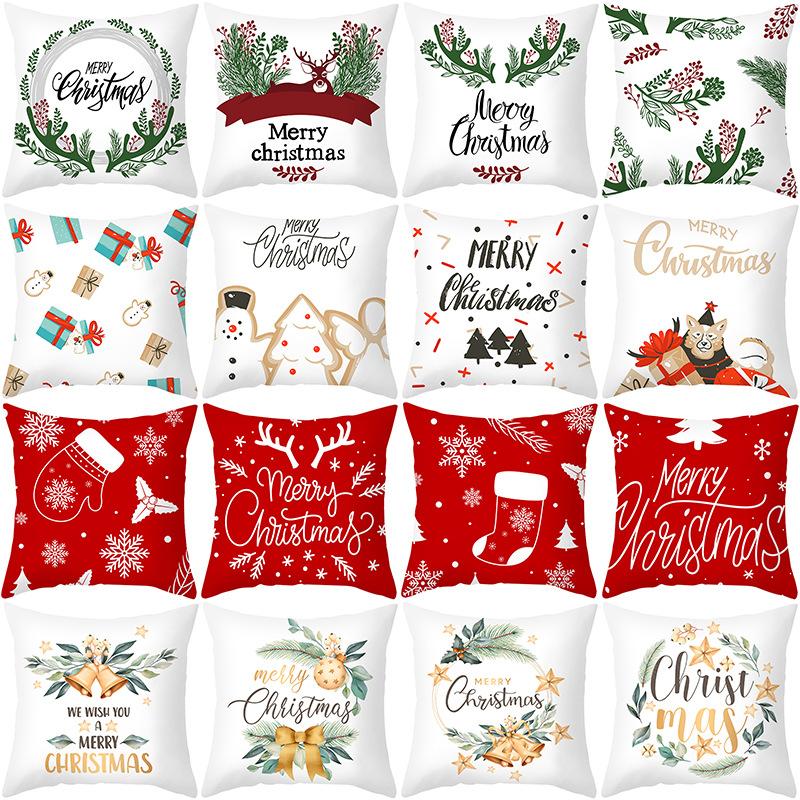 Christmas Pillow Cover Cartoon Letter Print Cushion Cover Office Sofa Pillow Cover Home