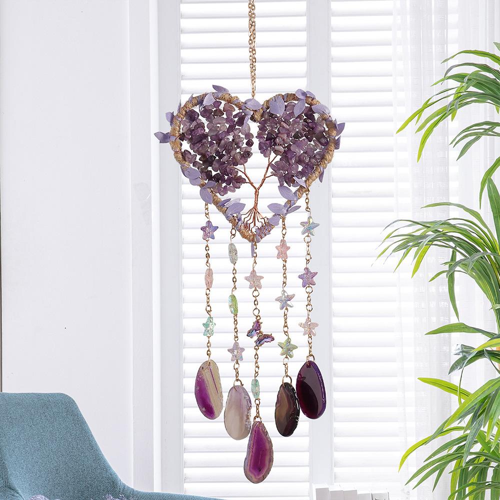 

Crystal gravel agate slices Tree of Life Dream Catcher pendant Wind chimes living room room creative jewelry pendant