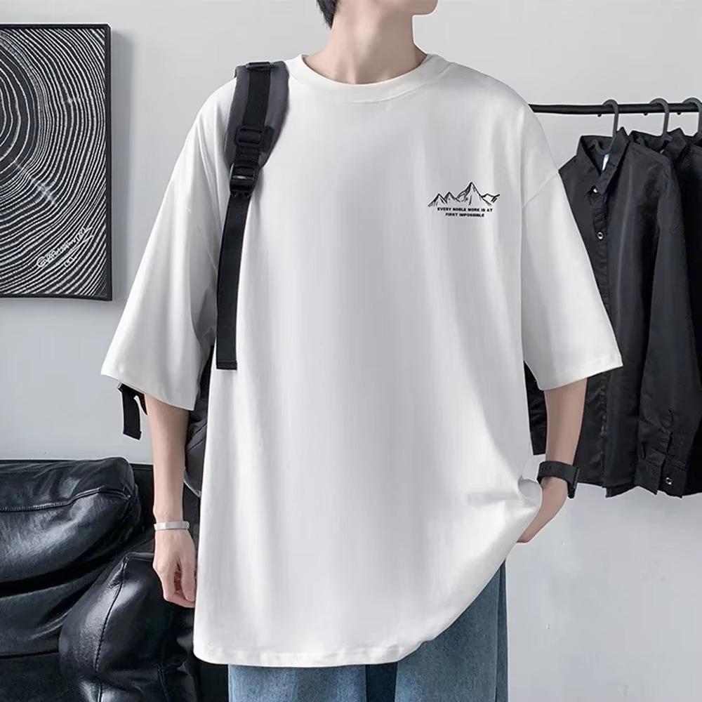Men's Cotton T-shirt Front Back Print Half Sleeve T-shirt Men's Cotton Summer Loose Oversized Casual O-neck Male Tees