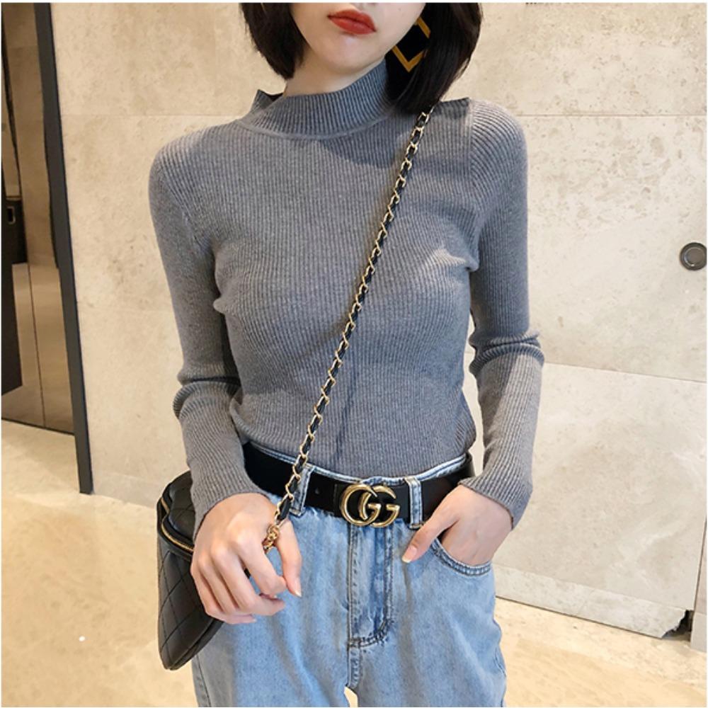 This Is A New, Stylish and Versatile Women's Autumn and Winter Sweater with A Semi-high Collar. It's A Long-sleeved Top