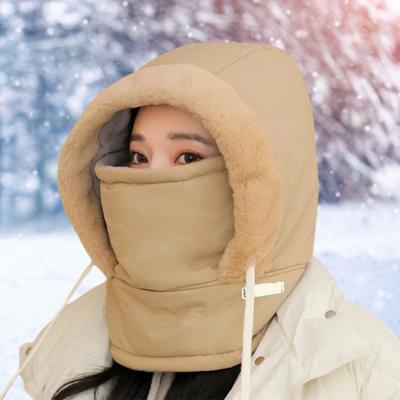 Yousheng Winter Cycling Hat with Integrated Face Shield And Neck Warmer Windproof Thick Plush Full Protecting Outdoor Scarf Cold Weather Headwear