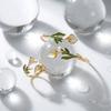 Women's Bracelet and Ring Set, Alloy Enamel Camellia Open Bracelet and Ring Set