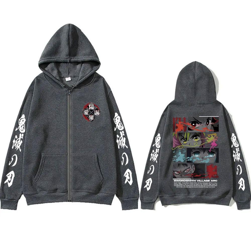 Anime Male and Female Demon Killer Kamado Tanjirou Genya Eye Pattern Casual Cool Zipper Hoodie