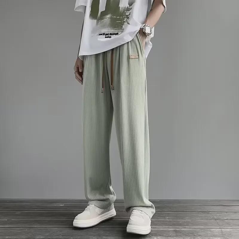 2024 Ice Silk Loose Straight Pants: Trendy Casual for Spring & Summer