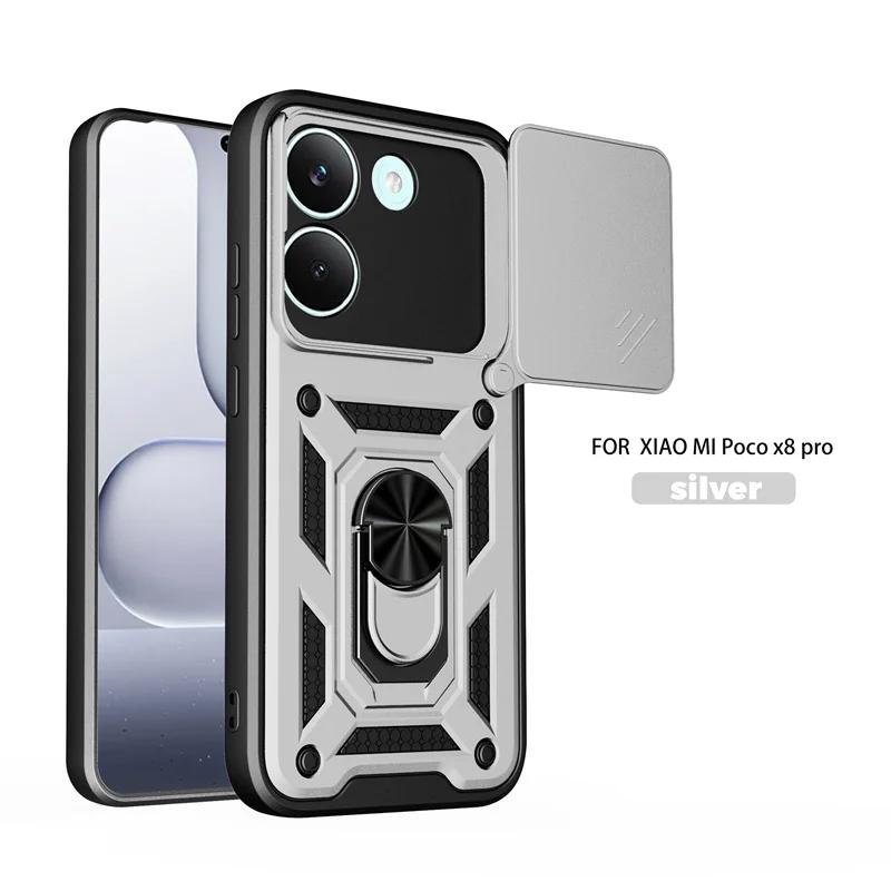 Funda For Xiaomi Poco X8 Pro 5G Case Armor Slide Lens Protector Ring Stand Back Cover For Pocco Poko Little X8Pro PocoX8pro Capa